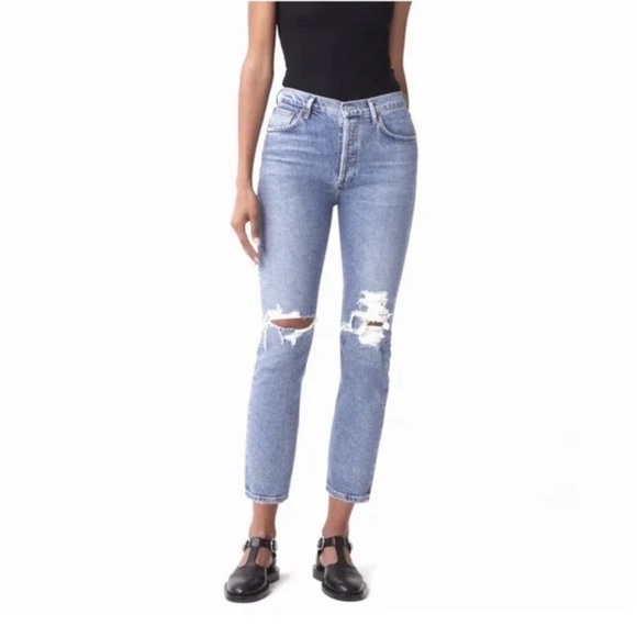 Agolde Denim - AGOLDE Riley High Rise Straight Crop Jeans in Light Wash - Size 26